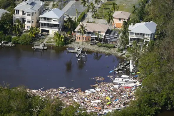 Aerial view of Hurricane Ian damage along Jupiter waterways